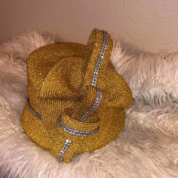 Gold sparkly church hat Giovanna Church Hat HR1012-Gold main image 2